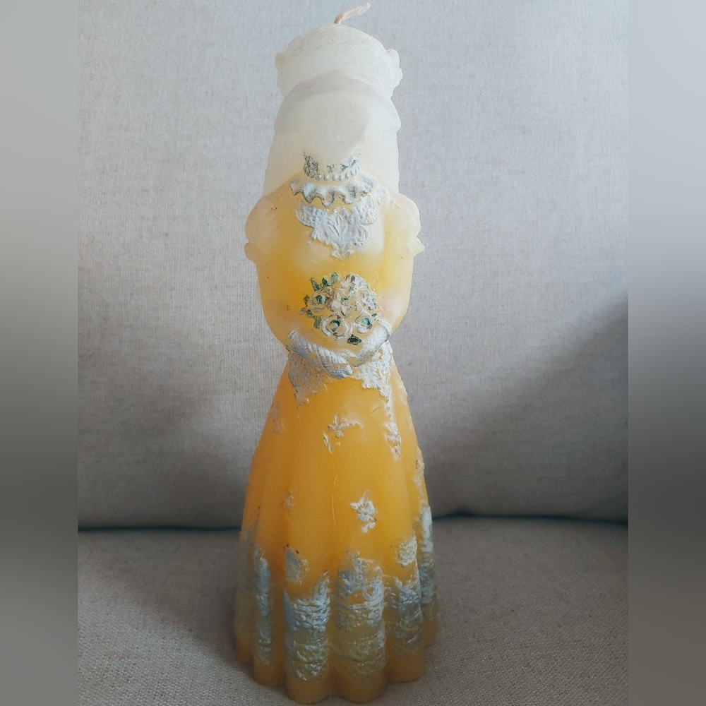 Vintage Candle Bride Woman Bouquet Wedding Yellow 12” Molded Wax Figure Swedish